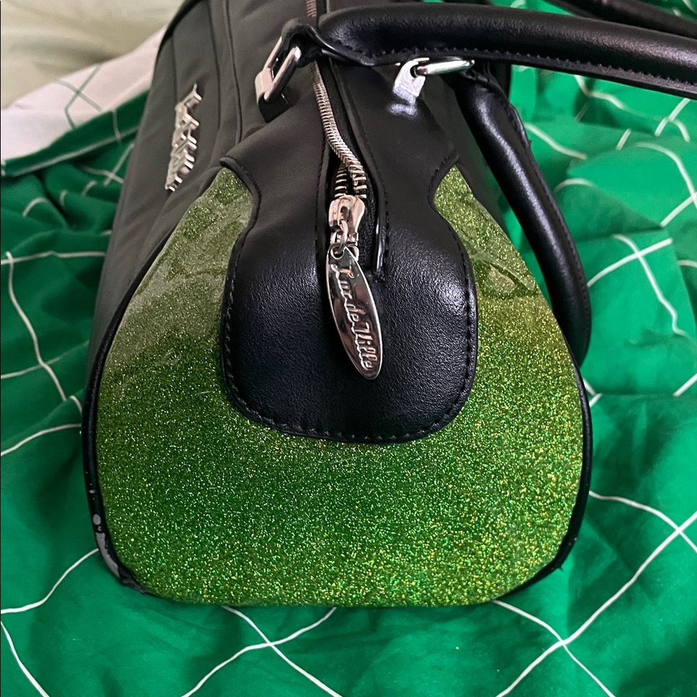 Lux de Ville Black Barrel Bag with Green Glitter Accents - Picture 9 of 9